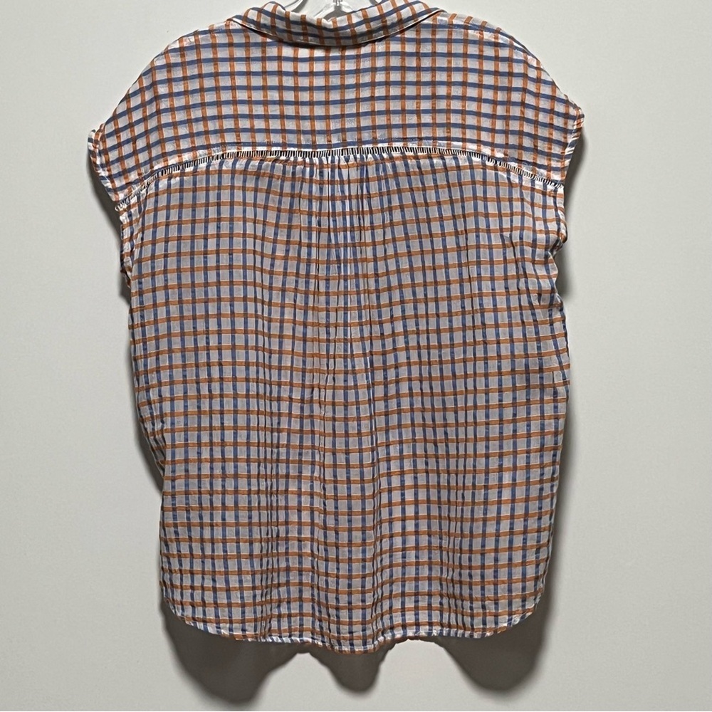 Pilcro Anthro. Serena Surf Casual plaid Henley cap sleeve carefree pullover top - Picture 5 of 12